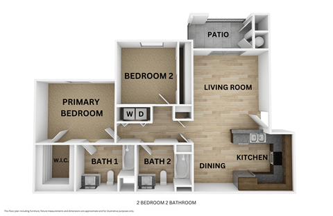 Floor plan for 2 beds, 2 baths, 894 sqft